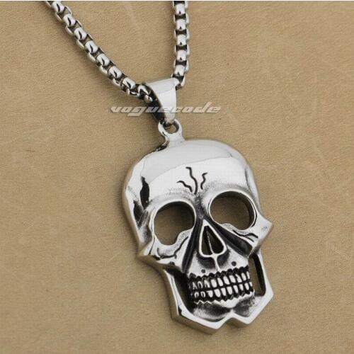 316L Stainless Steel Huge Skull Pendant Mens Biker Rocker Punk Style AJ011 Steel Necklace 24 inches