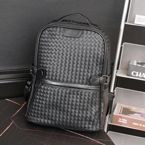 Luxury Design Leather Weaving Backpack Big Men Business Trip Backbag Fashion Casual Handmade Knit Rucksack Student Bookbag Trend