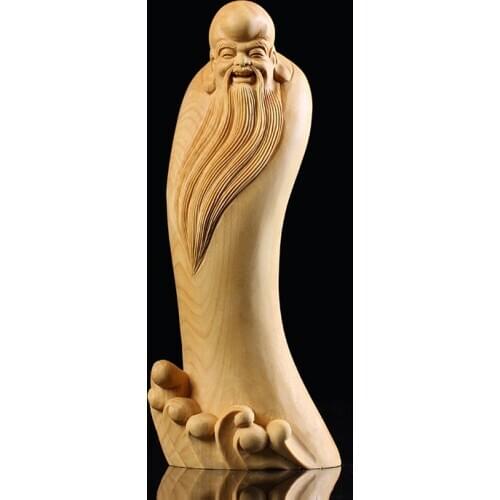 Boxwood 16cm 18cm Longevity God Sculpture Wood Chinese Mythical God Statue Home Decor