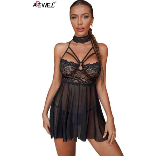 Sexy Lingerie Lenceria Sensual Mujer Black Red Lace Sheer Splicing Strappy Badydoll Set Langerie Exotic Pornos Suit Fantasia