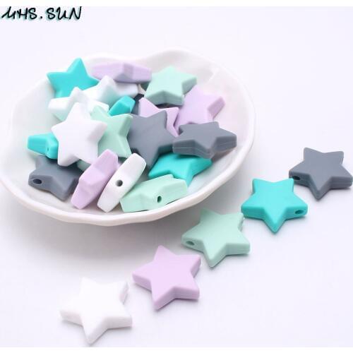 MHS.SUN 15pcs food grade teether star silicone beads diy teething chewable loose beads for baby pacifier chain necklace making