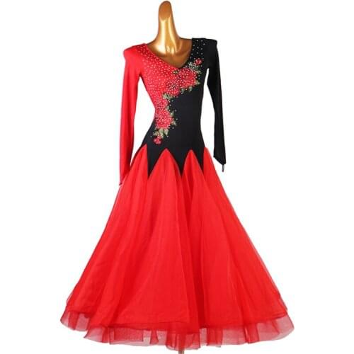 Modern Ballroom Dance Stage Performance Long Sleeve Big Swing Rhinestone Embroidery Clothes Waltz Competition Dresses DQL5305