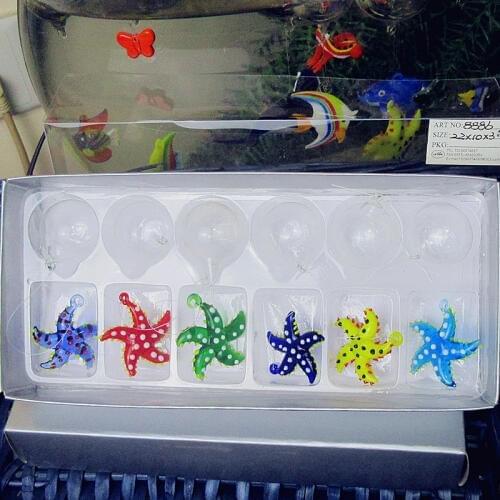 6pcs Custom Hand made Glass starfish Figurines Floating glass fish aquarium decoration pendant Fish tank Marine animals statues