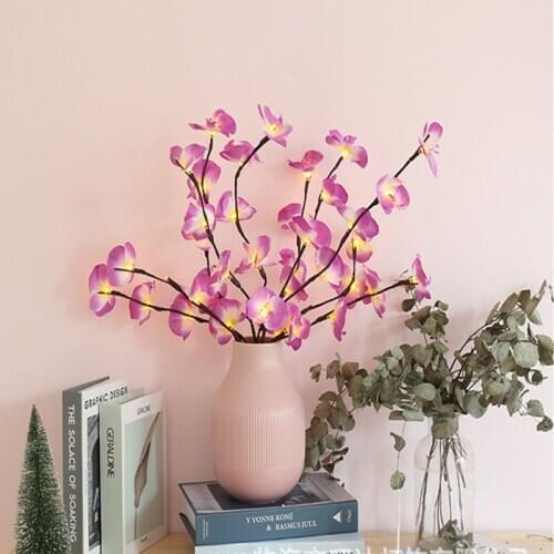 Night Light LED Orchid Branch Christmas Vase Filler Light Holiday Garden Party Decoration Table Lamp Bedside Bedroom light