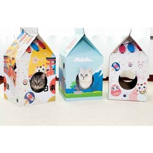 Three-dimensional Milk Box Cat House Bed Corrugated Paper Breathe Scratcher Cardboard Kitten Sandboxes Pet Cat House Supplies