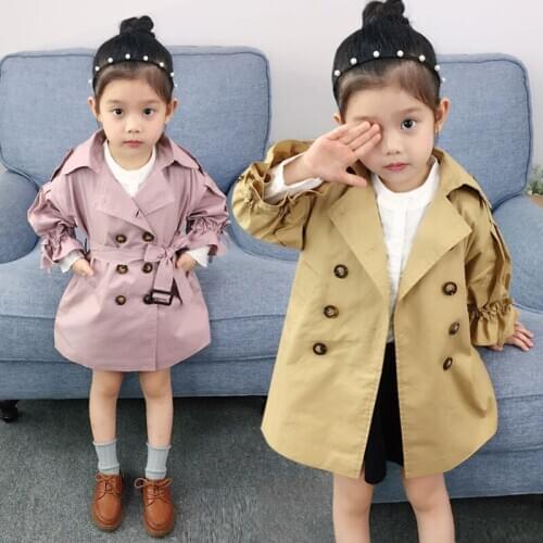 Baby Girl Button Belt Trench Coats Jackets Spring Autumn Girls Kids Classic Fashion Jacket Overwear Clothes