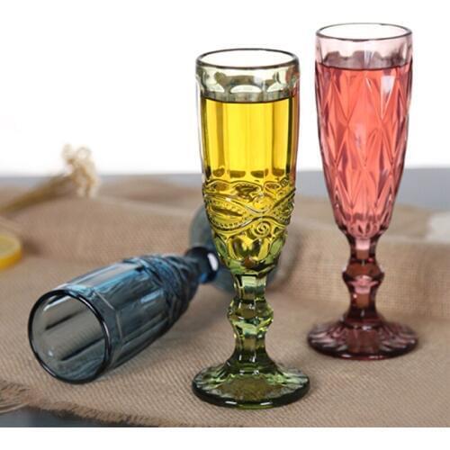 Vintage Color Relief Champagne Glass Creative Fruit Juice Glass Goblet Red Wine Glass Cup Set