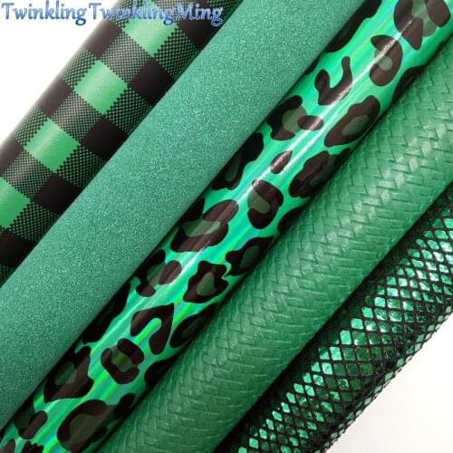 GREEN Glitter Fabric, Metallic Faux Fabric, Snake Leopard Synthetic Leather Fabric Sheets For Bow 21x29CM Twinkling Ming XM851