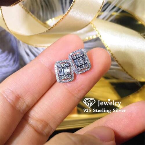 925 Silver Stud Earrings For Women Rectangle AAA Cubic Zirconia Ring Bridal Wedding Engagement Fine Jewelry Drop Shipping CCE716