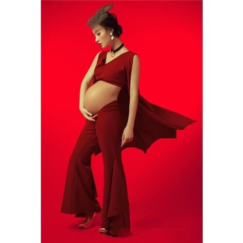 Women Maternity Photography Props Clothes Pregnants Short Sleeve Ruffles Solid Dress Casual Comfortable Dresses sukienka ciazowa