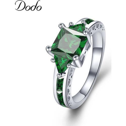 Elegant Square Green Stone Ring Charm Crystal Rings For Women Wedding Female Jewelry Anel Band Bijoux Bague anillos mujer dm137