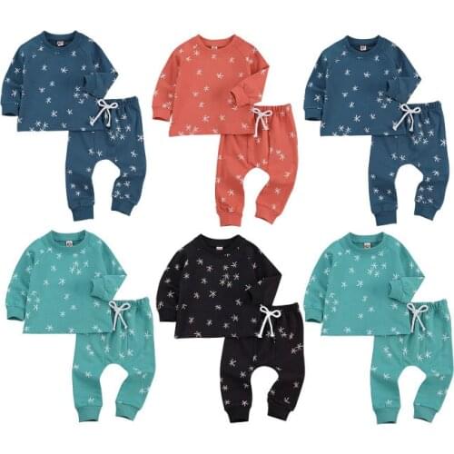 2021 Baby Boy Girl 2PCS White Star Print Cotton O-Neck Pullover Top Drawstring Pants Outfit Children Clothes Set