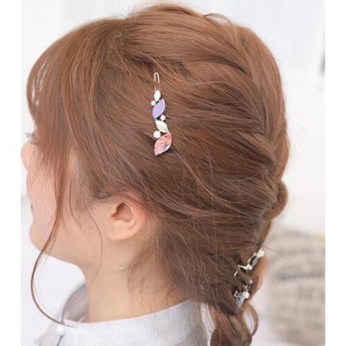 60pcs/lot Acetic Acid Frog Hair Clip Leaves Pearl Drill Spring Clip Hairpins Hair Styling Tools Hair Accessories HA1168
