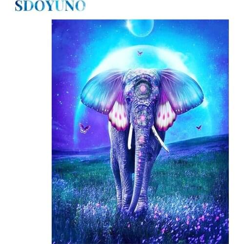 SDOYUNO DZDP012 Full Drill Square/Round Diamond Painting Animals Cross Stitch Elephant DIY 5D Diamond Mosaic Embroidery Painting