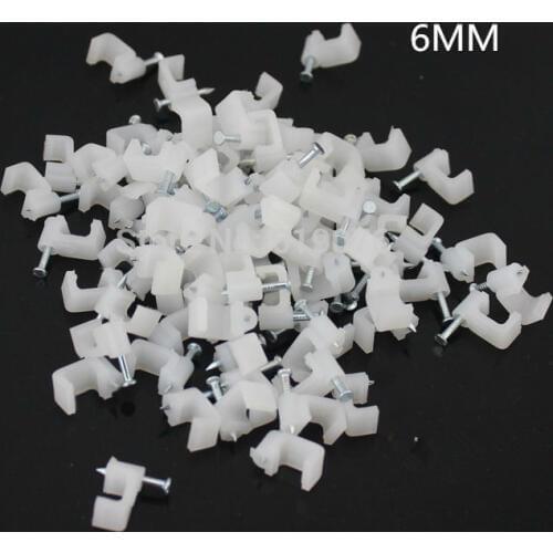 FREE SHIPPING 100PCS 6MM square Cable Wire Wall Hanging Screw Clips Cable Clips
