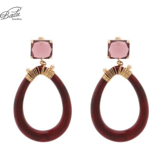 Badu Bohemian Big Acrylic Earrings Round Hoop Crystal Dangle Drop Earrings for Women Vintage Fashion Jewelry Wholesale