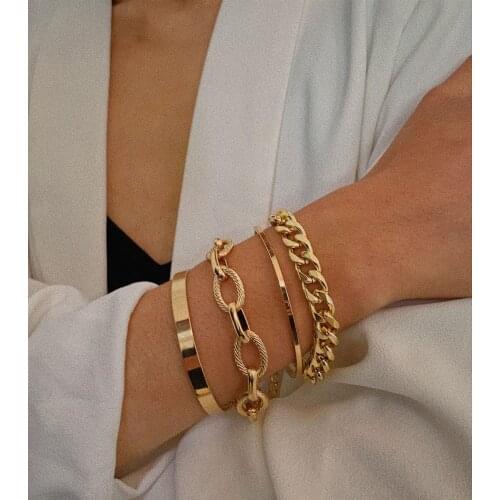 Fashion Thick Iron Twisted Link Bracelet Hip Hop Vintage Snake Chain Bracelets Set for Women Men Beach Anklet Boho Punk Jewelry