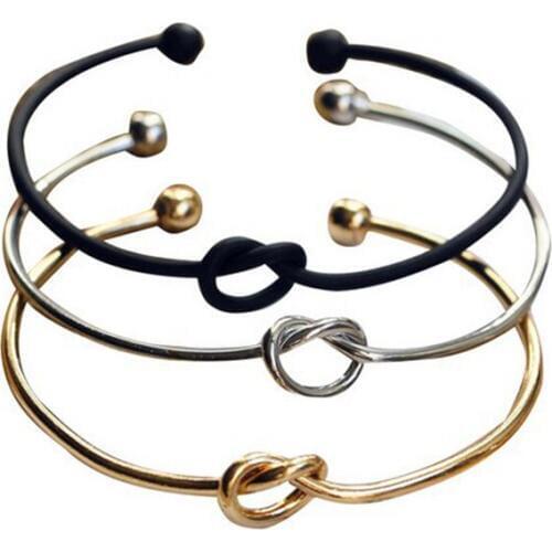 ISINYEE Fashion Heart Knot Wire Open Bangle Women Mens Wristband Cuff Cable Bracelets Manchette Jewelry Valentines Day Gifts