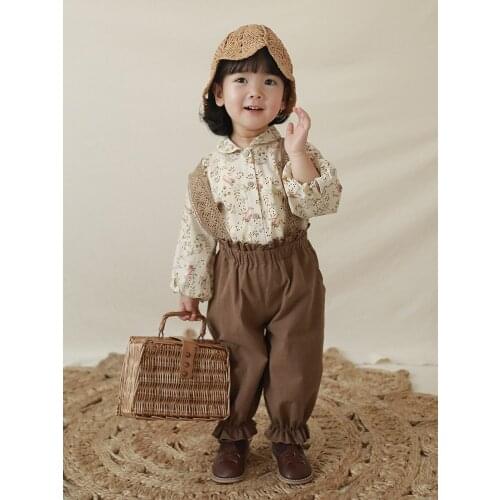 2021 Spring Baby Girls Lotus Leaf Removable Lace Shoulder Strap Trousers Children Korean Loose Pants