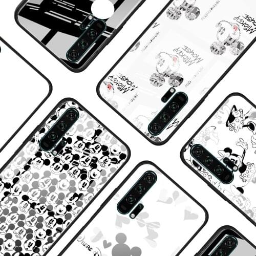 Mickey black and white for Honor 30 20 10 9X Pro Plus Lite 8X Huawei Y8P Y6P Y5P Y9 Y7 Y6 2019 Tempered Glass Phone Case