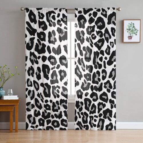 Black And White Leopard Skin Texture Tulle Curtains Kitchen Door Curtain Chiffon Sheer Voile Christmas Curtains for Living Room
