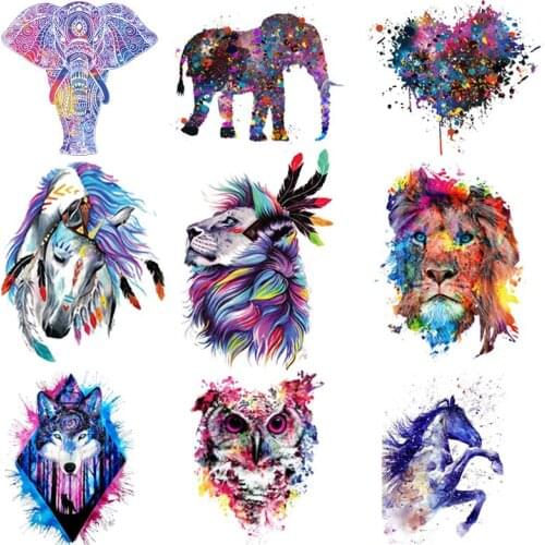Colorful Animals Horse Heat Vinyl Transfer For Clothing Iron On Elephant Transfers For Clothes Applique Stickers For DIY T-shirt