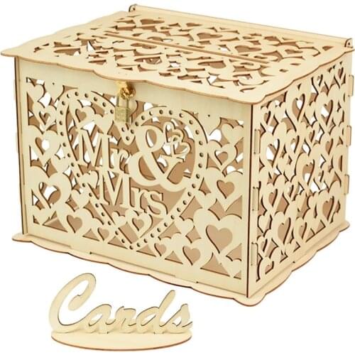 Sign Mr&Mrs Wooden Wedding Card Invitatin Boxes with Lock and Card Money Gift Box DIY Rustic Wedding Favor Decoration Supplies