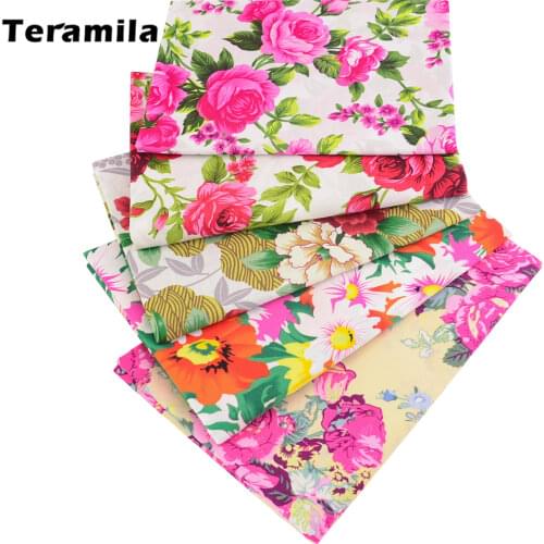 Teramila Cotton Poplin Fabric Quilting Soft Printed Pink Rose Style Fat Quarter Meter DIY For Shirt Sewing Patchwork Cloths CM