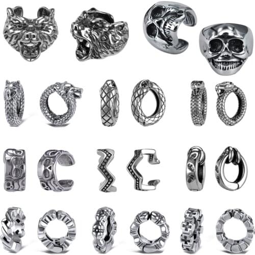 ZS Punk Rock Style Fake Earring Jewerly Stainless Steel Ear Clip for Men Gothic Skull Snake Ear Cuff Cross No Piercing Earring