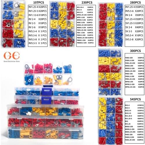 Assorted Insulated Fork U-type Set Terminals Connectors Kit Electrical Crimp Spade Ring Mixed Lug Cable wire car accessories