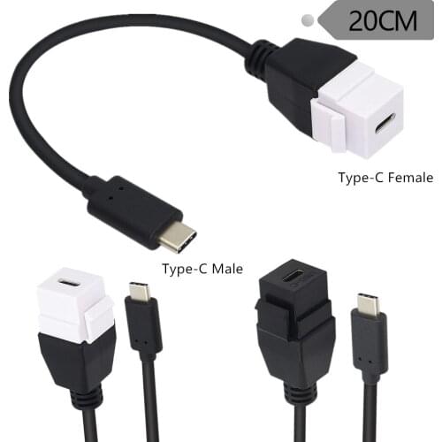 Type-c Male to Female Panel Mount Insert Adapter Cable Convertor USB 3.1 Type C Extension Cable for Wall Socket Face Plate
