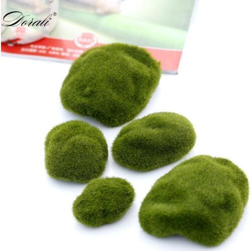 10pcs 4 Sizes Artificial Moss Rocks Decorative Faux Green Moss Covered Stones