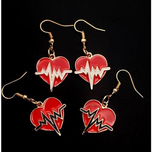 Red ECG Dangle Earrings for Girlfriends Electrocardiogram Heart Drop Earrings Thanksgiving Gift for Female Doctor and Nurse