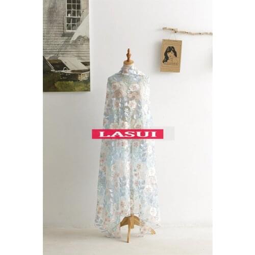LASUI 3 yards FOR cloth wedding dress skirt Heavy water soluble blue milk silk embroidery mesh lace fabric DIY dress
