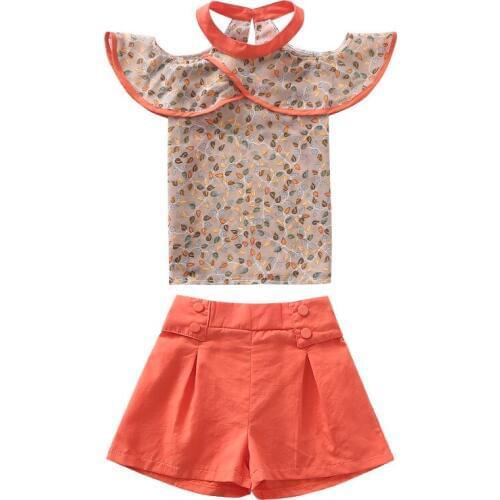 Girl summer fashion set Girl chiffon shirt shorts suit Girl Summer Cool Trendy Set Girl strapless suit