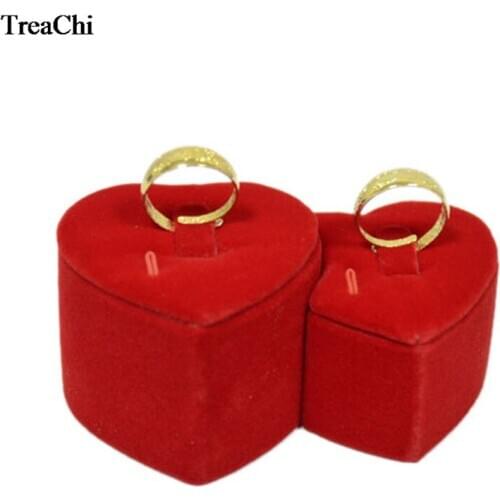 Lovely Red Velvet Ring Jewelry Display Tower Wedding Lovers Double Ring Display Storage Holder Stand 2Pcs/Lot 10*5.5*4.5CM