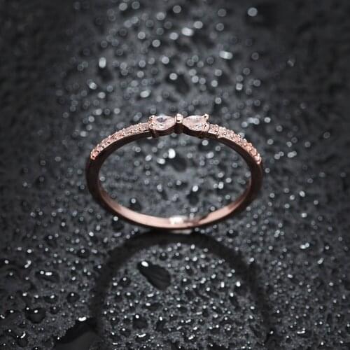 Trendy Heart Crystal Bowknot Rose Gold Wedding Rings Elegant Female Engagement Finger Ring for Bridal Christmas Gift Jewelry