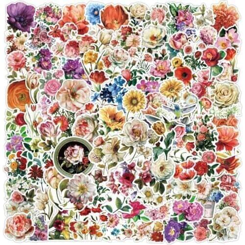 100PCS Various Plant Fresh flowers Roses Stickers for DIY Stationery Laptop Decal Scrapbook Skateboard Guitar Helmet Sticker
