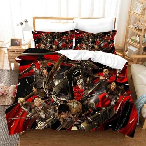Attack on Titan Cartoon Bedding Set Quilt Duvet Cover Pillowcases Bed Cover Set Twin Full Queen King Single Double 2-3PCS