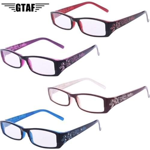 New Women Fashion 4 Colors Reading Glasses Imitation Diamond Flower Print Resin Presbyopic +1.0~+4.0