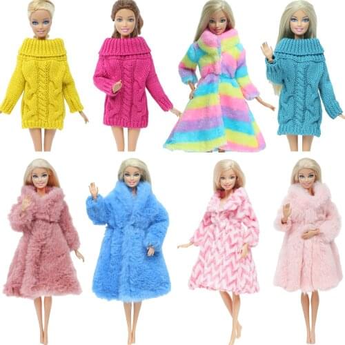 One Pcs Colourful Wool Mix Doll Coat High Quality Clothes Fashion Dress Handmade Colorful Sweater Winter Outfit for Barbie Doll