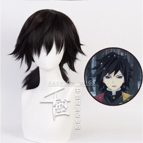 Demon Slayer Kimetsu no Yaiba Tomioka Giyuu Black Ponytail Wig Cosplay Costume Men Women Heat Resistant Synthetic Hair Wigs
