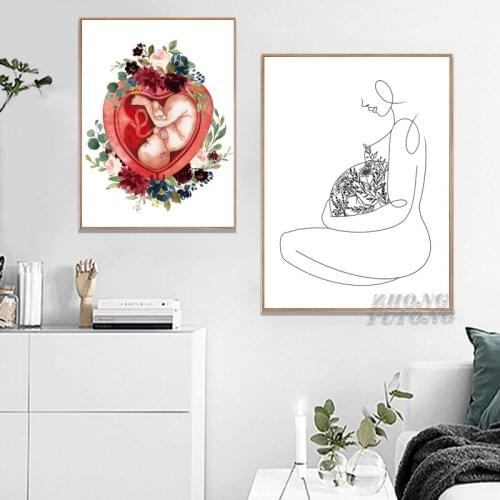 Pregnancy Watercolor Floral Print Wall Art Midwife Gift Gynecologist Doula Medical Education Poster Canvas Painting Wall Decor