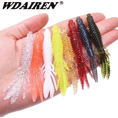 10Pcs Floating Wobblers Shrimp Soft Bait 7cm 2g Fishy Smell With Salt Silicone Worm Fishing Lure Jig Swivel Twintail Swim Lures