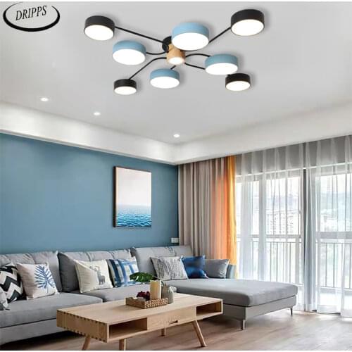Modern LED ceiling lamp bedroom living room chandelier chandelier wrought iron lamp shade painted wooden lamp indoor lighting