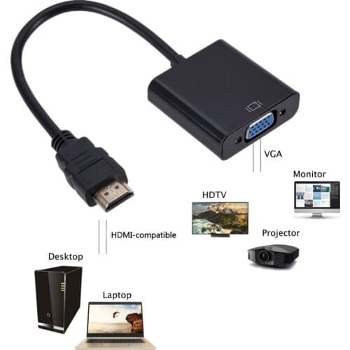 1080P Hdmi-Compatible Male To VGA Female Video Cable Converter With 3.5mm Audio Adapter EW5 Black Color Durable Useful TV
