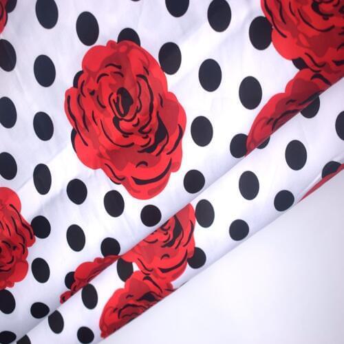 Width 145CM wave point rose print cotton stretch satin plush fabric meter for dress DIY tissu au meter cheap fabrics tecido