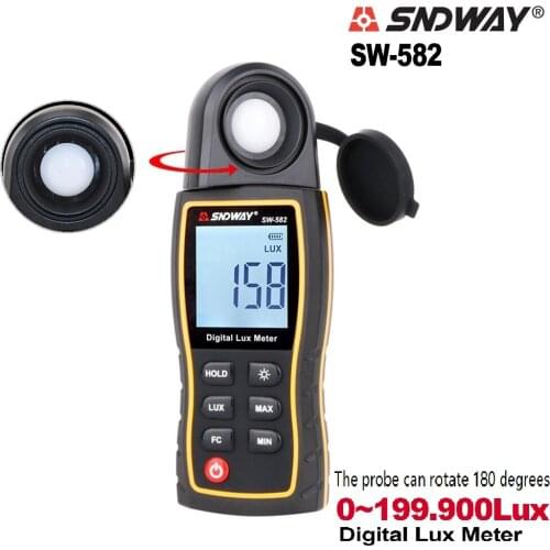 SNDWAY Lux Meter SW-582 0-199,900 Lux/Fc Test Range Photometer Rotate 180 Degree Illuminometer Photo Studio Digital Light Meter