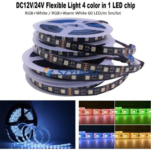 5M RGBW LED Strip, 4 color in 1 led chip,SMD 5050 DC12V 24V flexible light RGB+White / warm white ,60Leds/m Black PCB