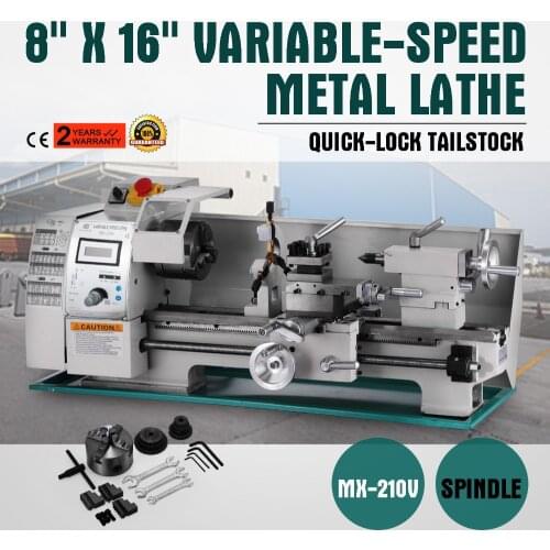 Metal Lathe Multi-function 750w Variable Speed Accurate Metalworking Machine 8x16 Inch with Tool Storage Box